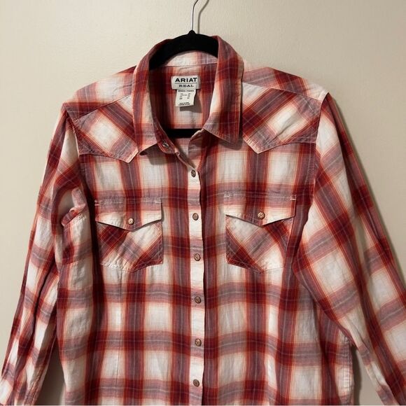 Ariat Womens Tulsa Long Sleeve Snap Red Plaid Country Western Shirt Extra Large - Picture 6 of 10